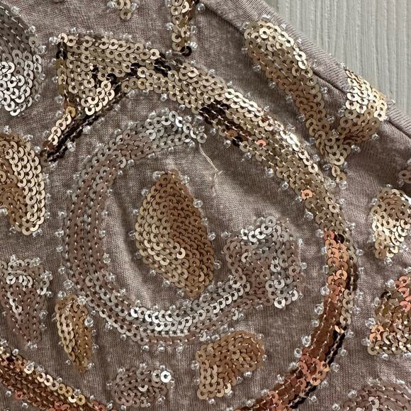 Kische Sequined Shortsleeved Top Beige Retro Gatsby Flapper Blouse 2010s Small S - Picture 6 of 7